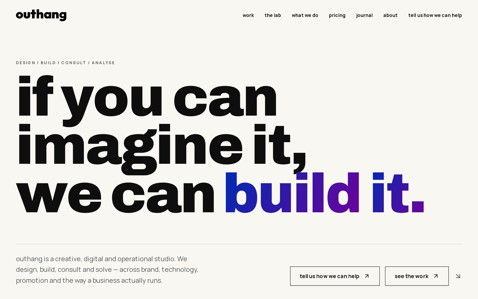 The outhang website, a creative, digital and operational studio
